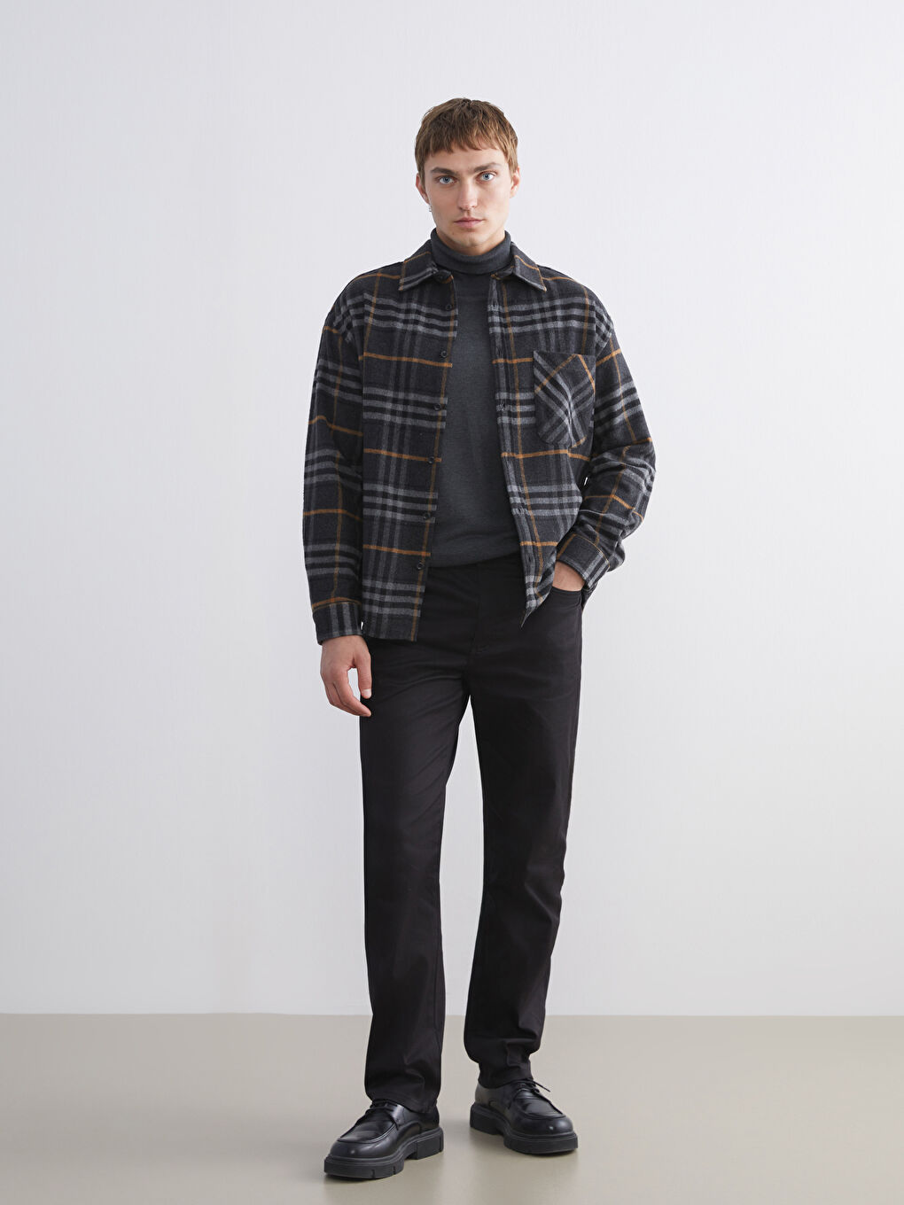 Antrasit Regular Fit Uzun Kollu Ekose Erkek Oduncu Gömlek-2