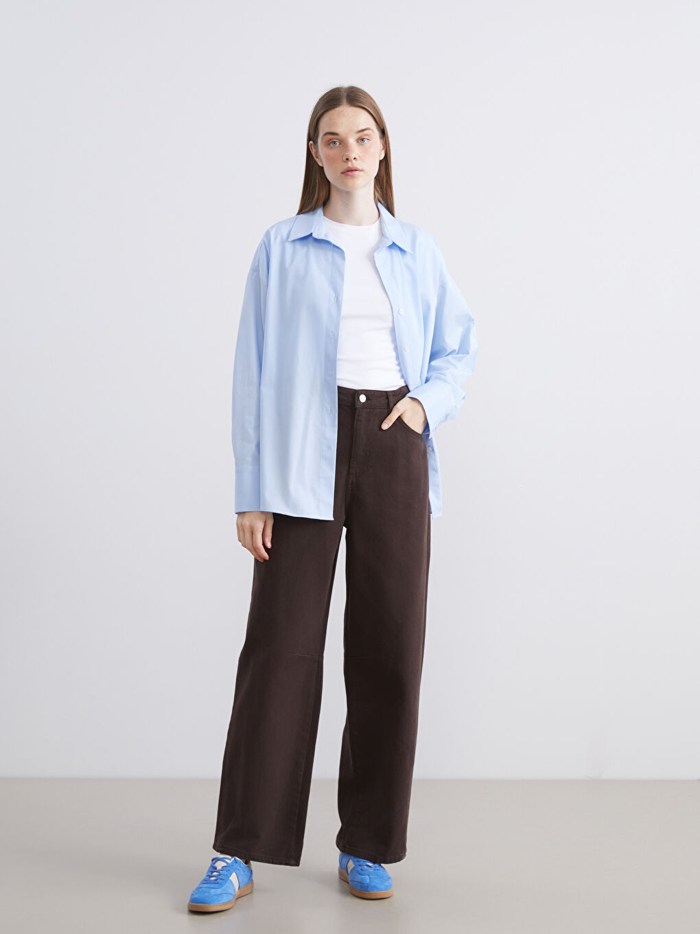 Kahverengi Baggy Fit Kadın Jean Pantolon