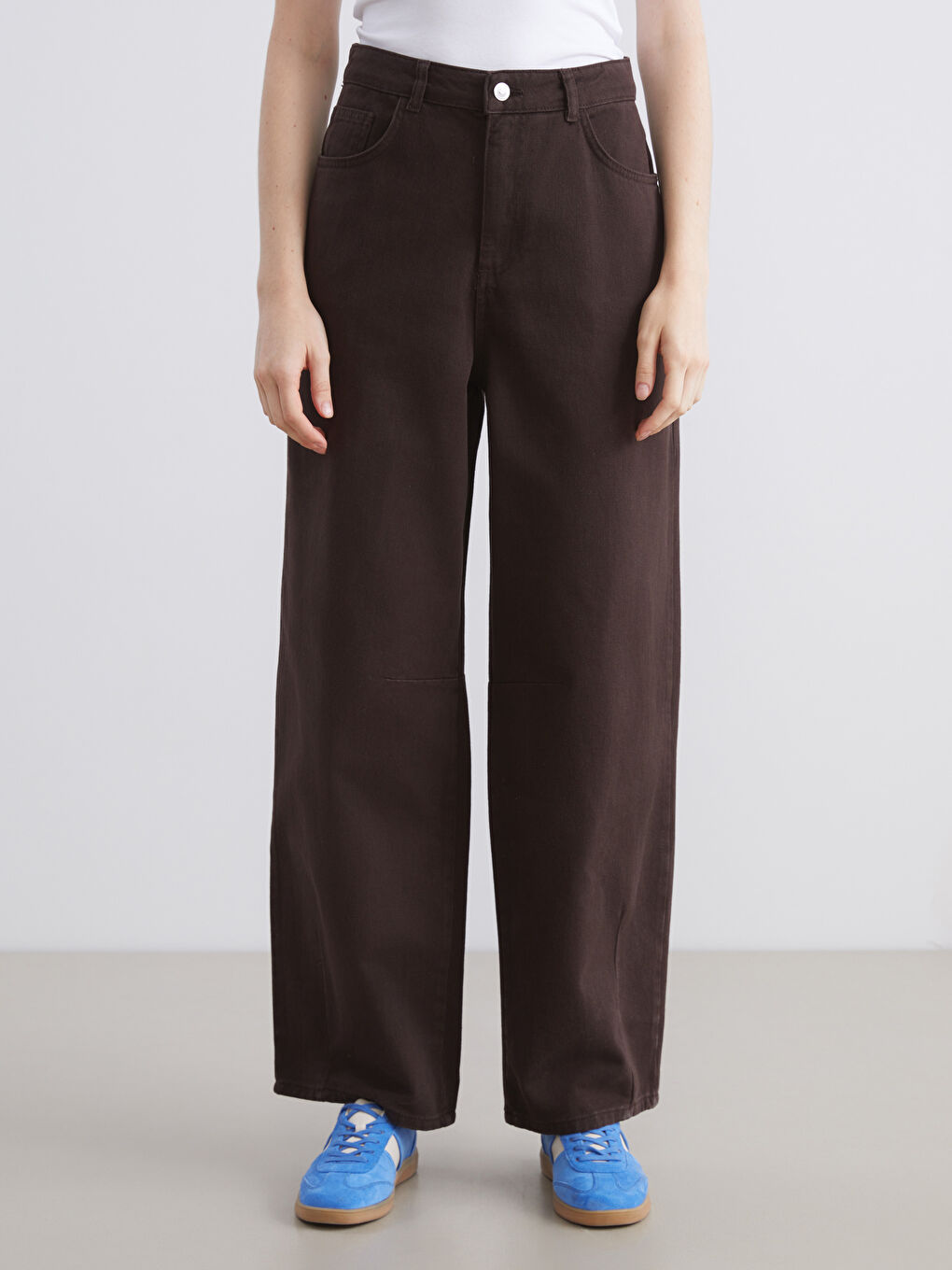 Kahverengi Baggy Fit Kadın Jean Pantolon-1
