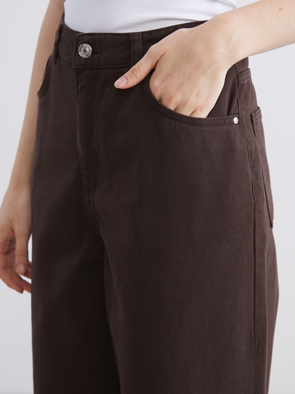 Kahverengi Baggy Fit Kadın Jean Pantolon-2