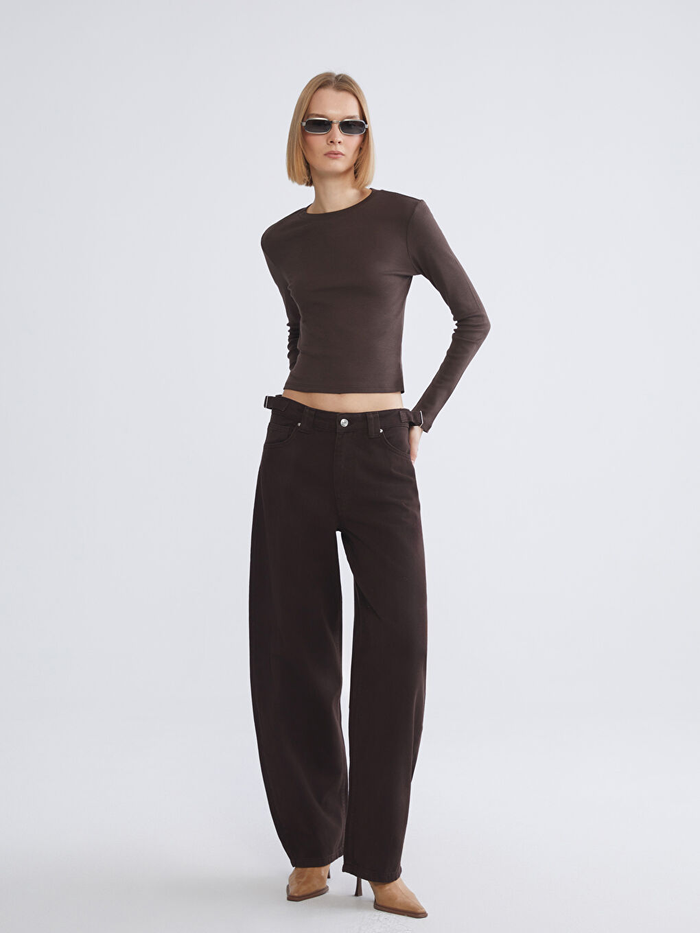 Kahverengi Baggy Fit Kadın Jean Pantolon