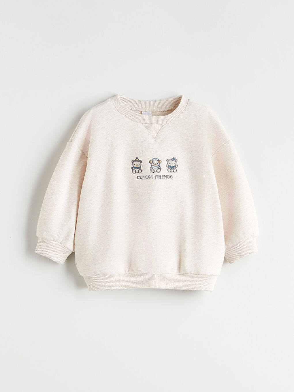 Bej Bisiklet Yaka Baskılı Erkek Bebek Sweatshirt ve Eşofman Alt 2'li-2