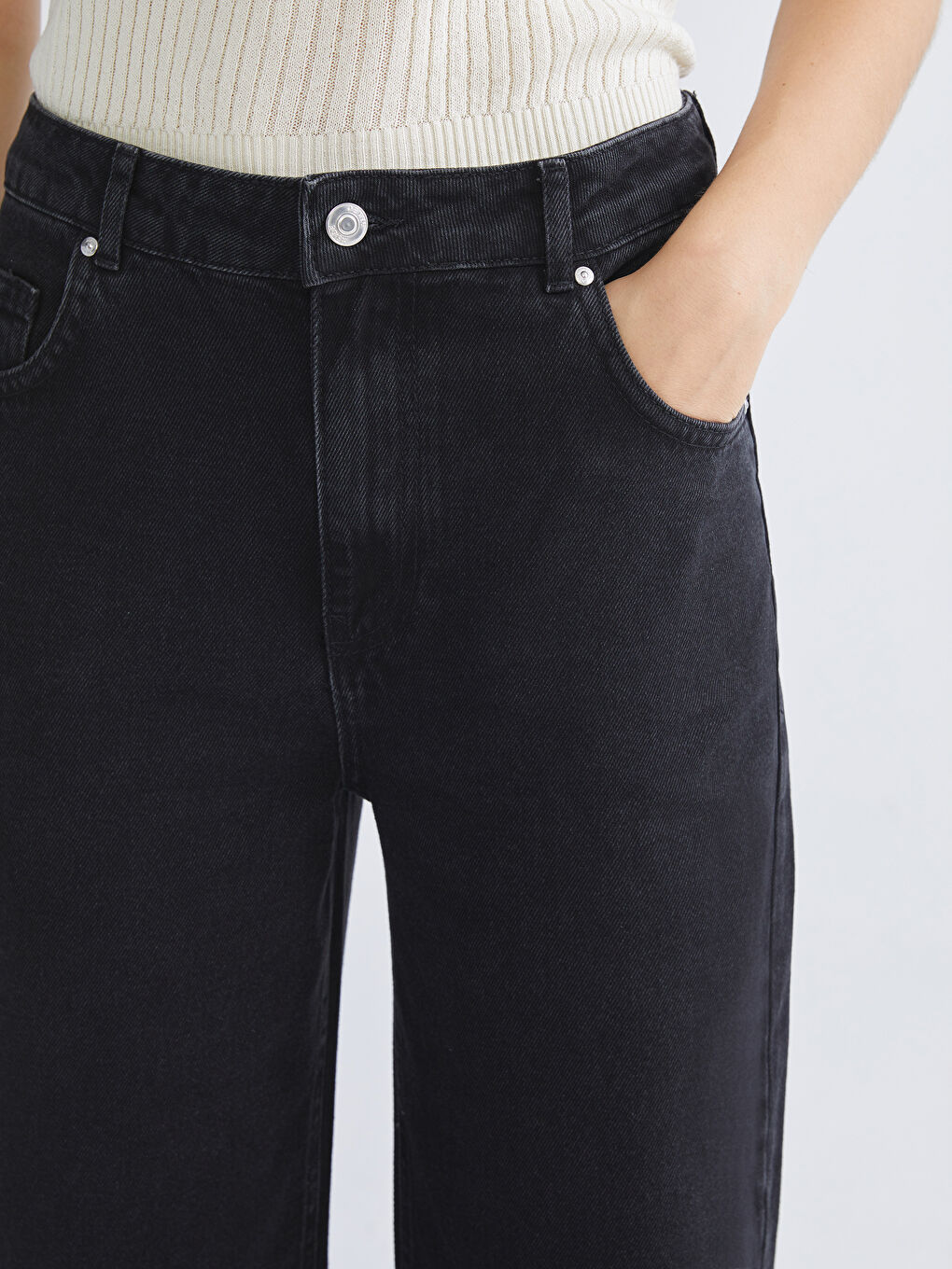 Siyah Wideleg Kadın Jean Pantolon-2