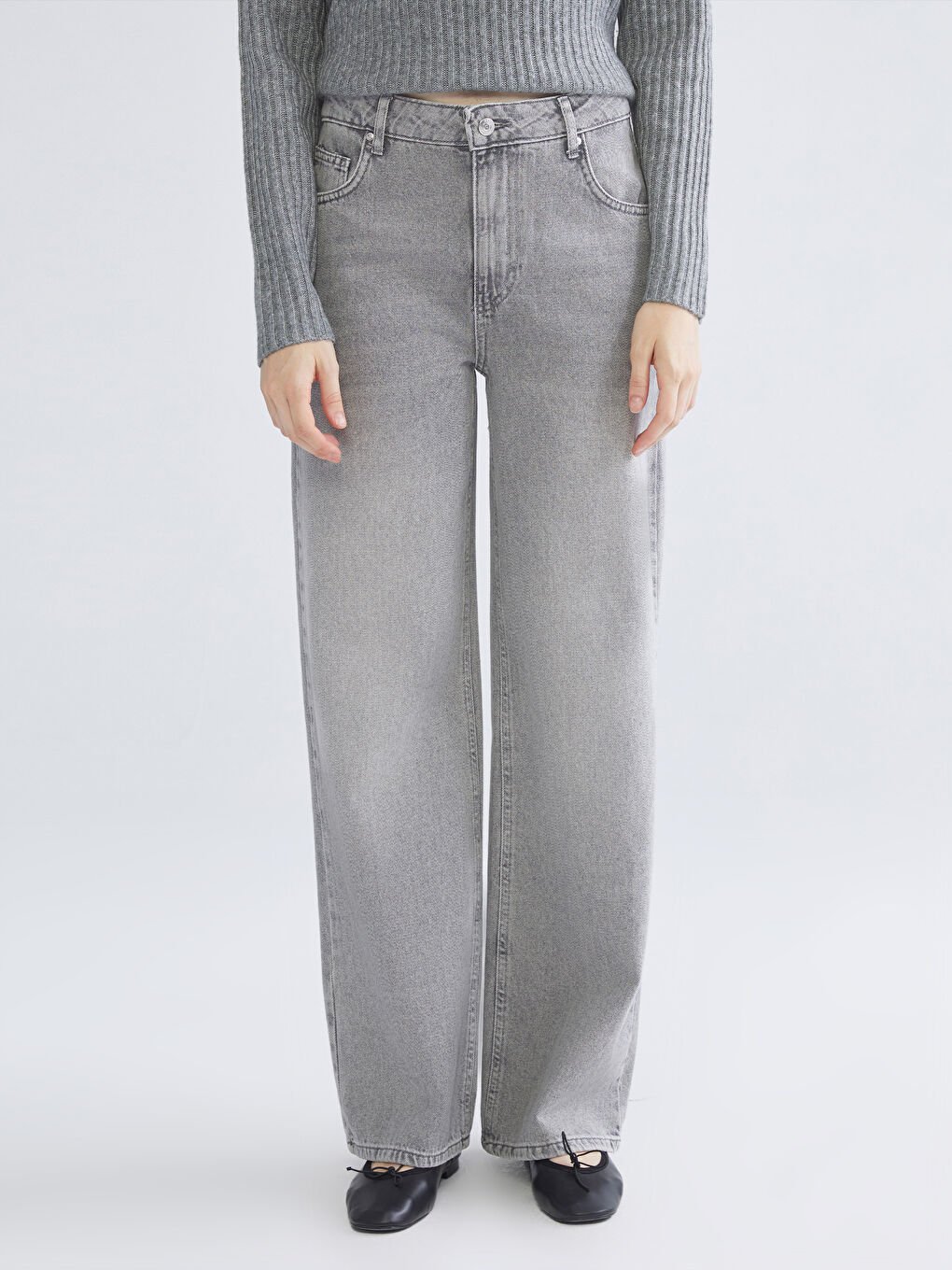 Gri Wideleg Kadın Jean Pantolon-1