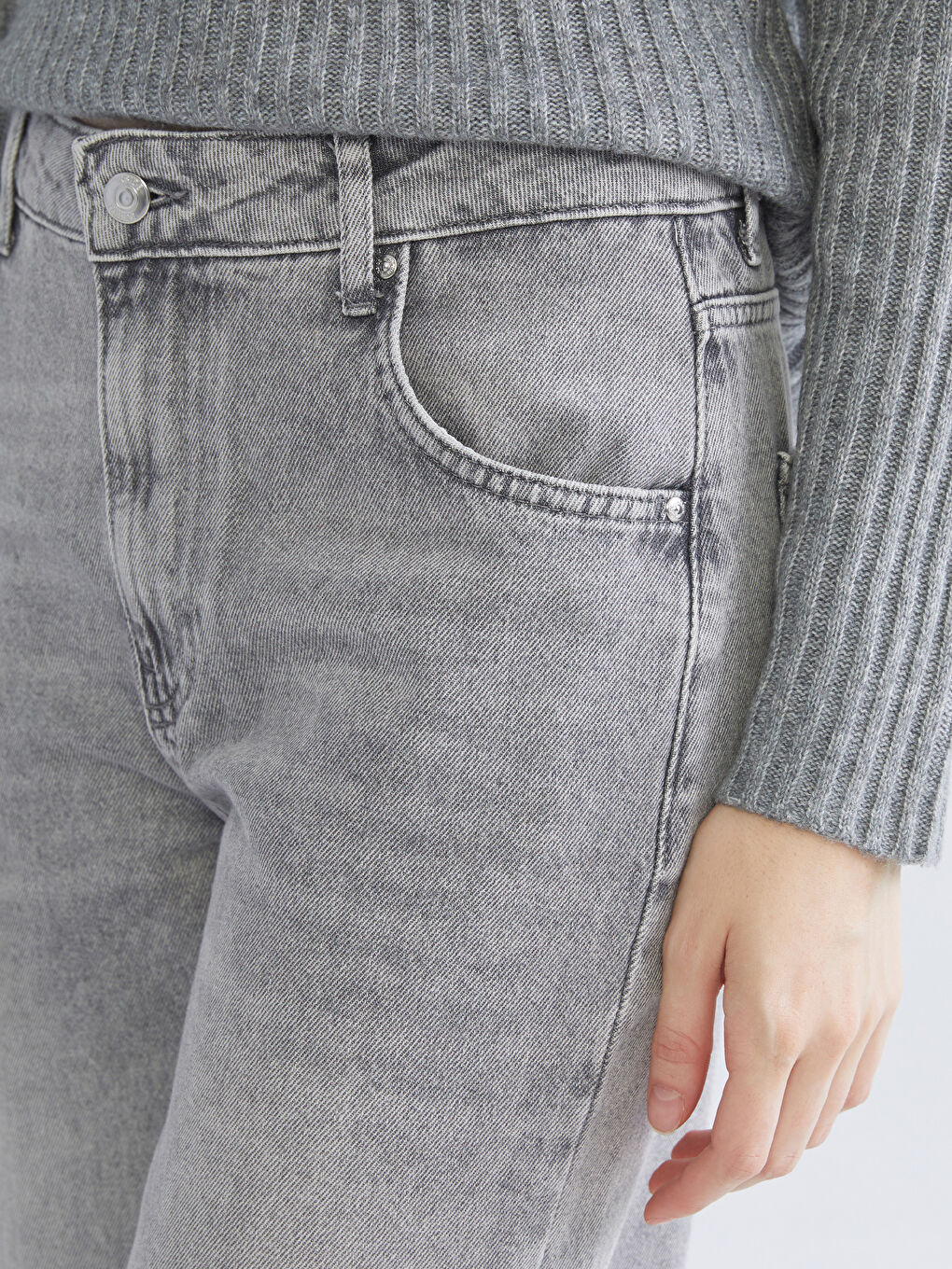 Gri Wideleg Kadın Jean Pantolon-2