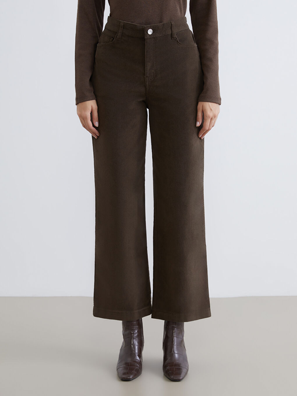 Женщины Коричневый Брюки-1