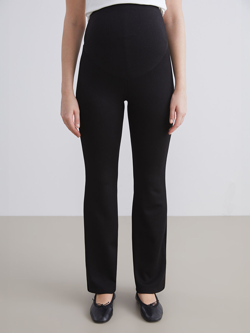 Siyah Beli Lastikli İspanyol Paça Kadın Tayt-1