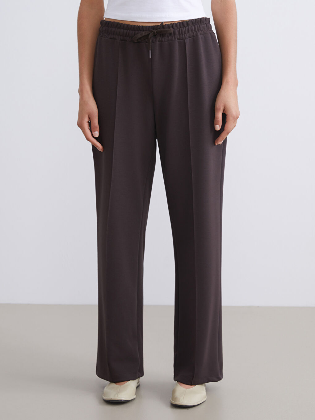 Kahverengi Beli Lastikli Kadın Eşofman Altı-2