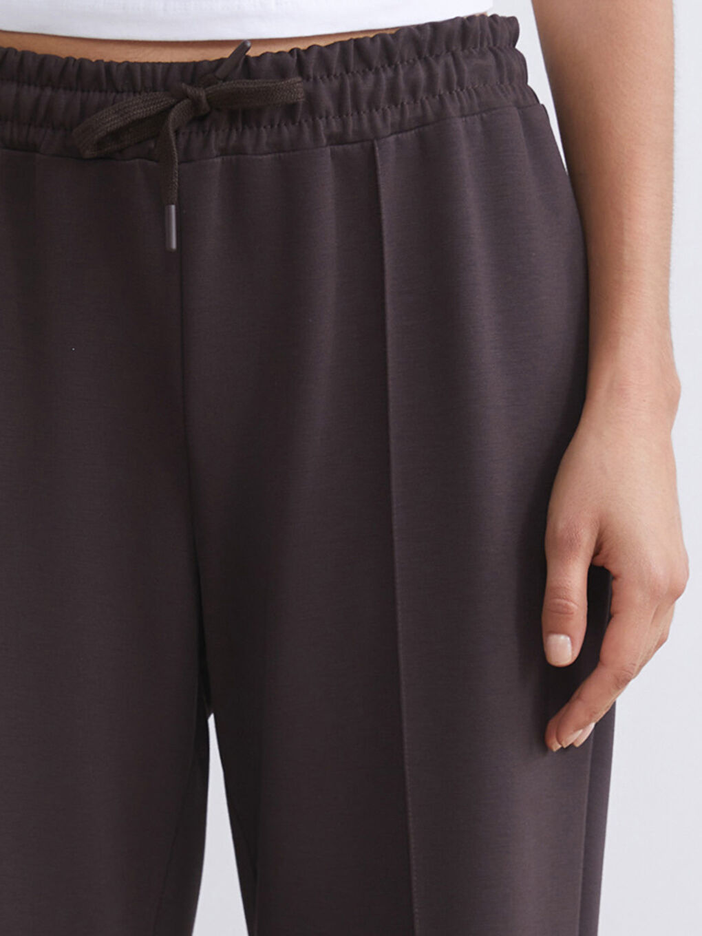 Kahverengi Beli Lastikli Kadın Eşofman Altı-3