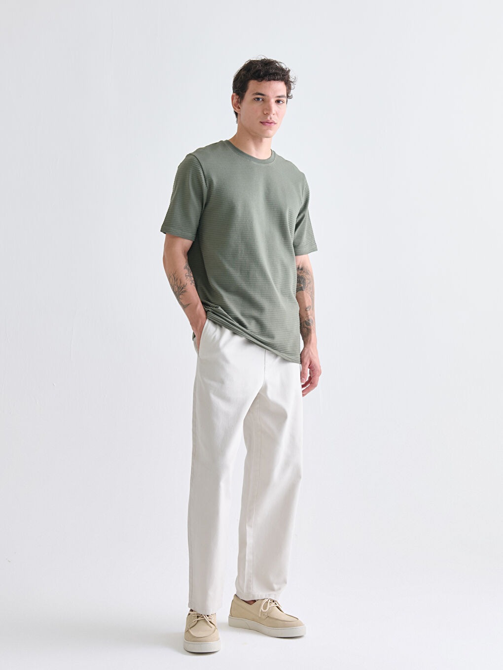 Relaxed Fit Twill Men's Trousers