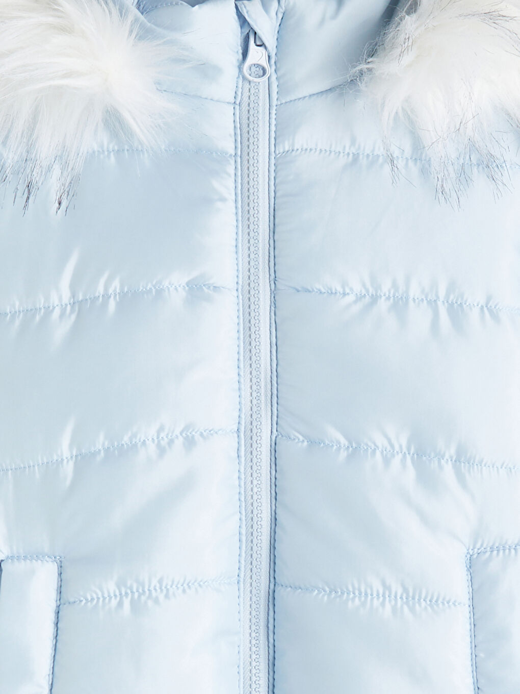 Mavi Kapüşonlu Kız Çocuk Şişme Mont-2