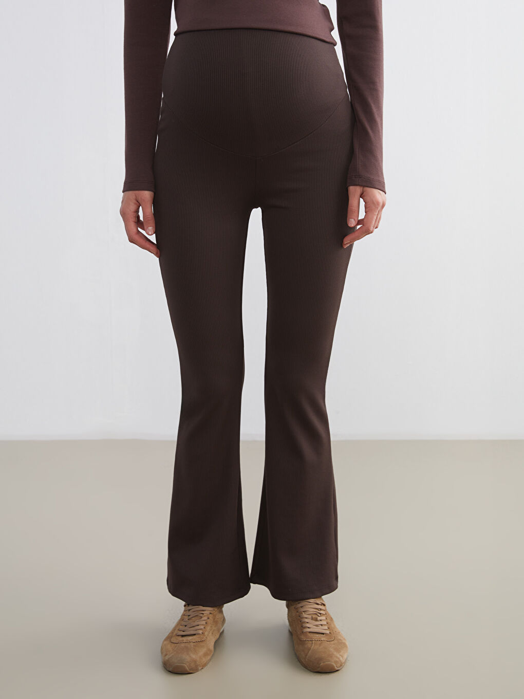 Kahverengi Karın Panelli İspanyol Paça Hamile Tayt Pantolon-1