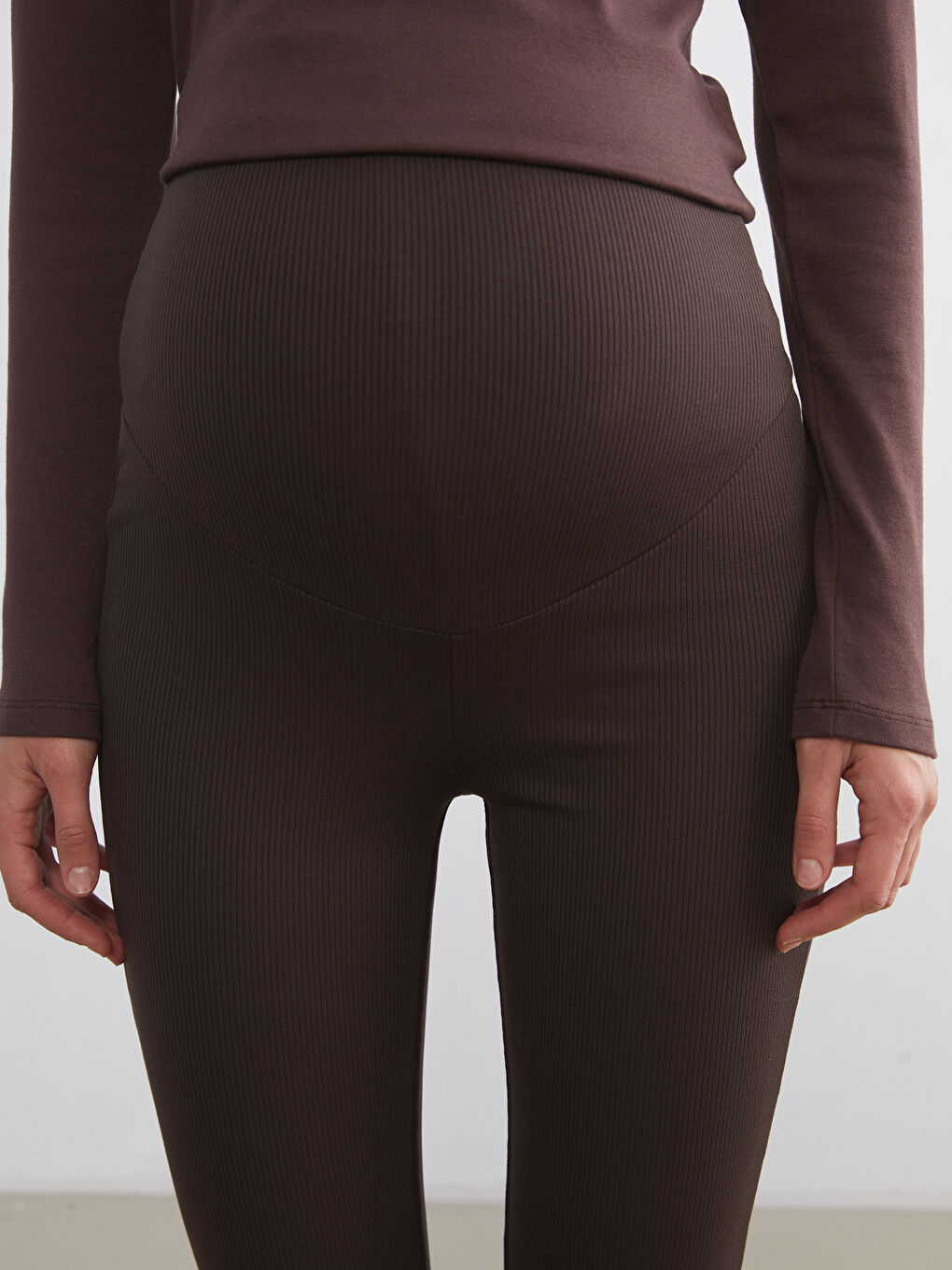 Kahverengi Karın Panelli İspanyol Paça Hamile Tayt Pantolon-2