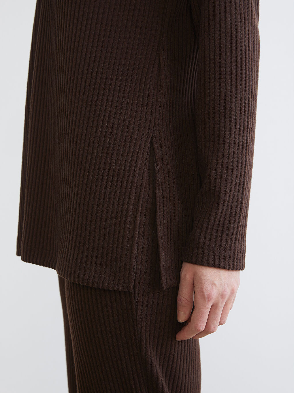 Kahverengi Polo Yaka Kadın Sweatshirt-2