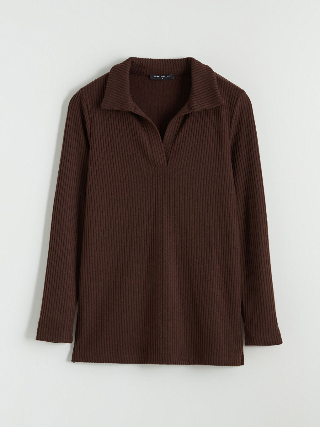 Kahverengi Polo Yaka Kadın Sweatshirt-4