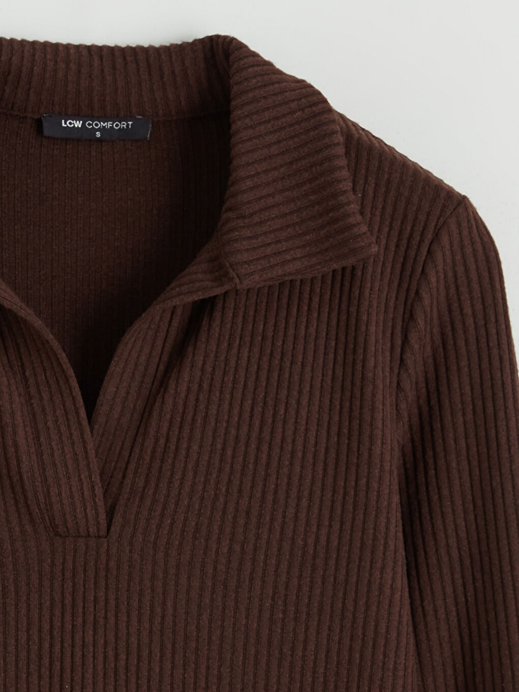 Kahverengi Polo Yaka Kadın Sweatshirt-5