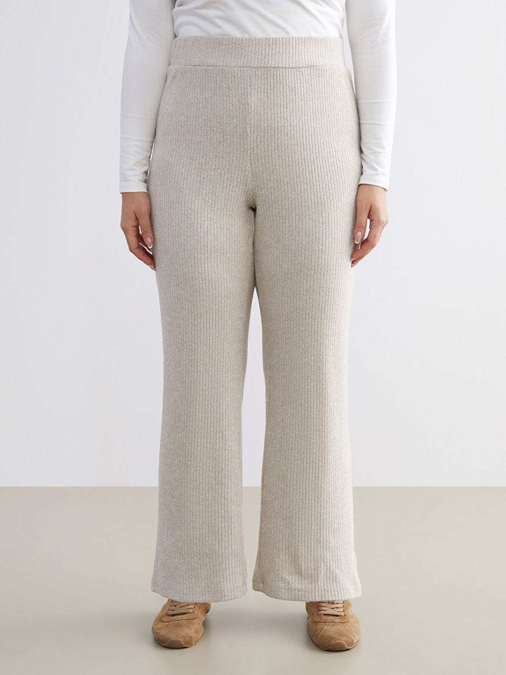 Plus Size Elastic Waist Textured Women's Trousers-6