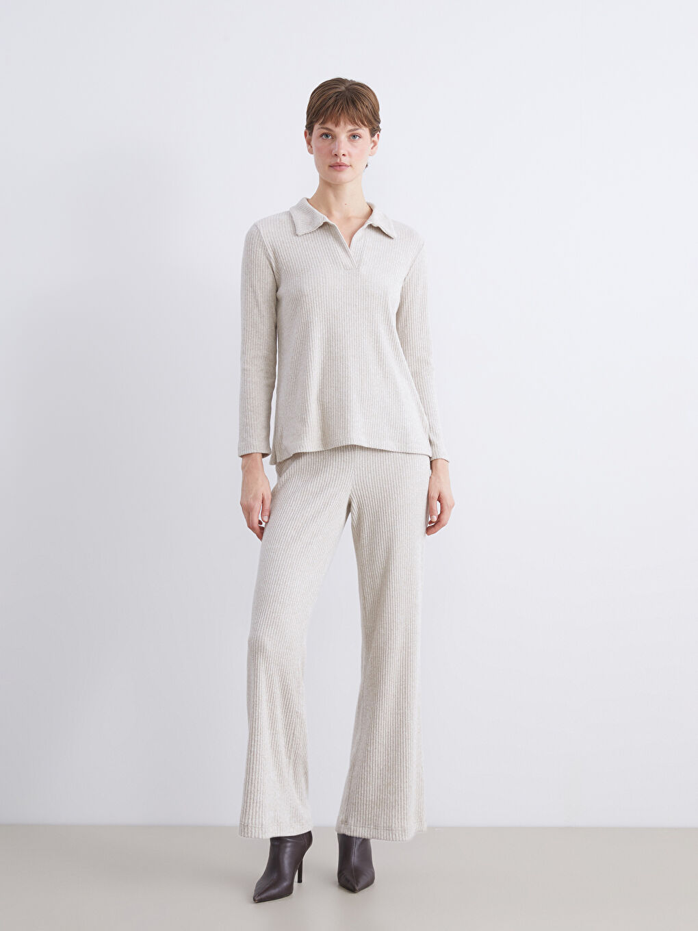 Plus Size Elastic Waist Textured Women's Trousers