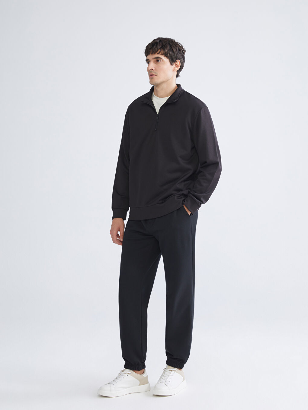 Loose Fit Stand Collar Long Sleeve Men's Sweatshirt-1