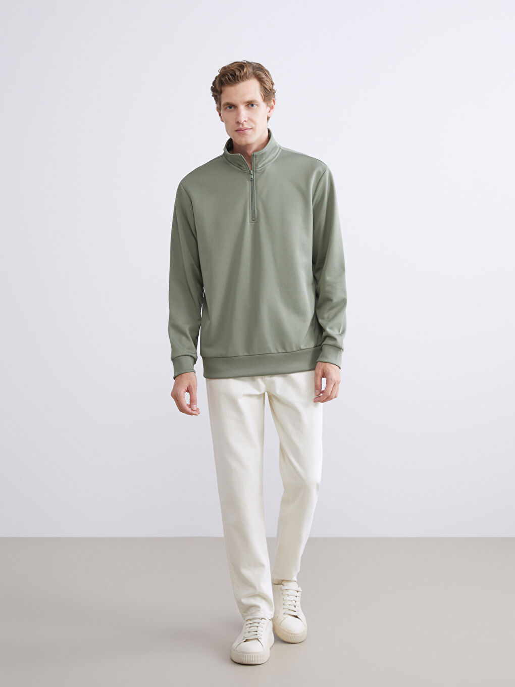 Loose Fit Stand Collar Long Sleeve Men's Sweatshirt-1