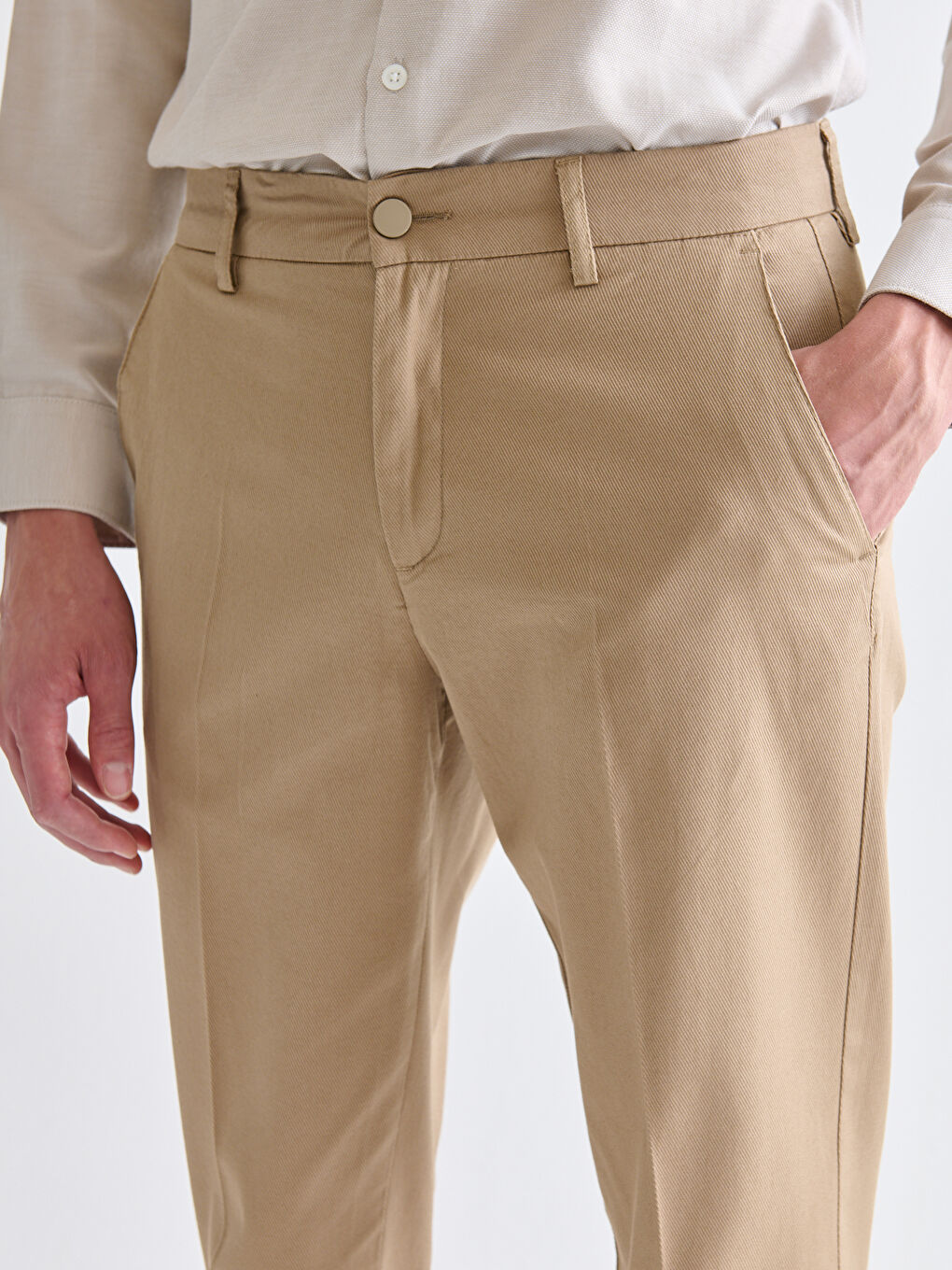 Bej Standart Kalıp Gabardin Erkek Pantolon-2