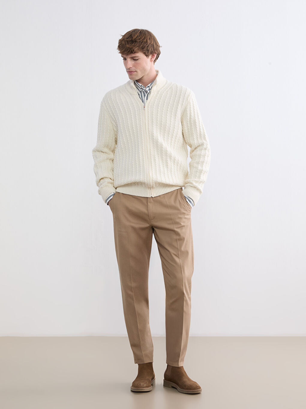 Bej Standart Kalıp Gabardin Erkek Pantolon-1