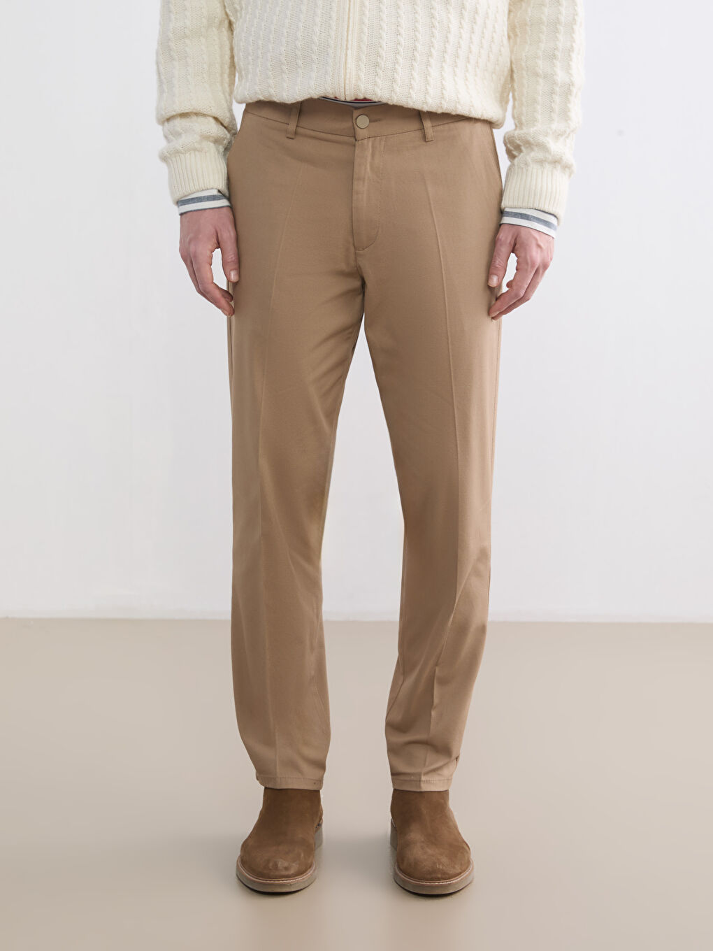 Bej Standart Kalıp Gabardin Erkek Pantolon-2