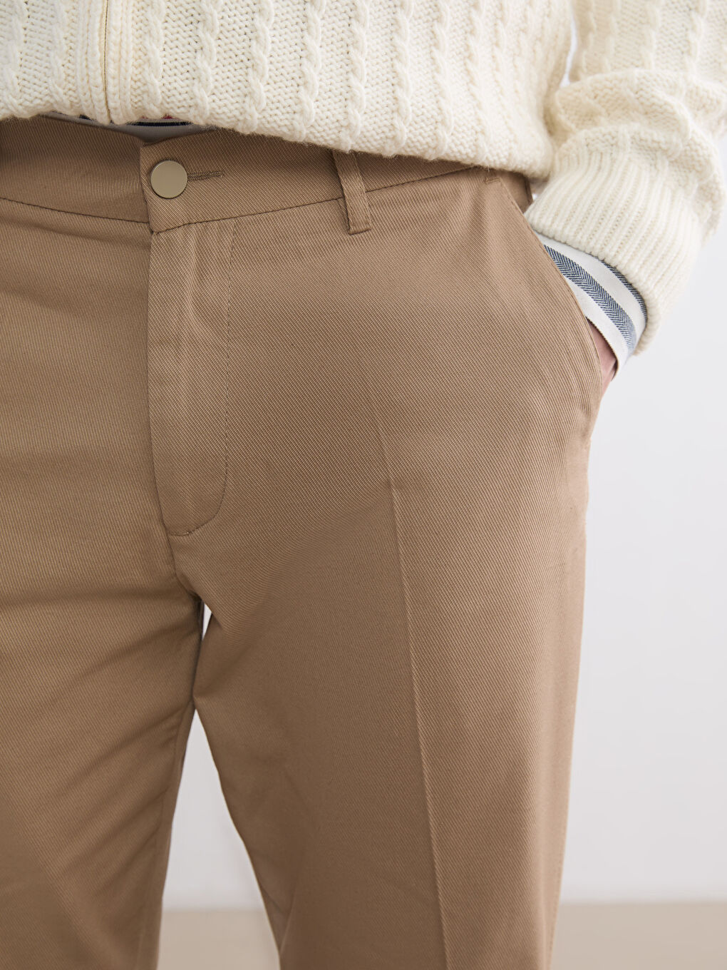 Bej Standart Kalıp Gabardin Erkek Pantolon-4