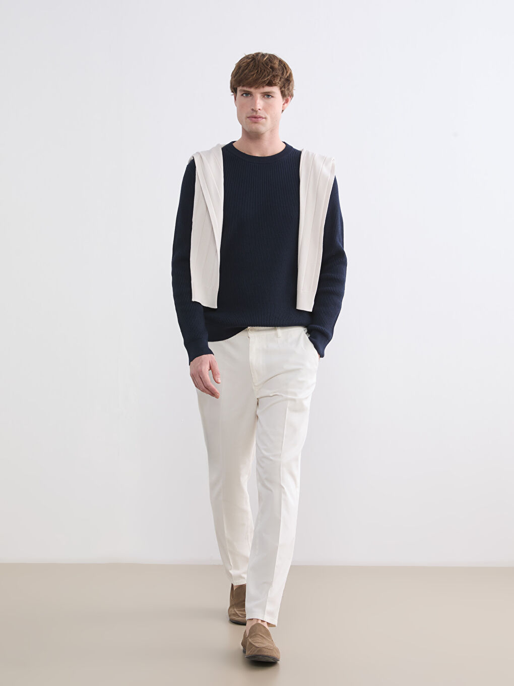 Ekru Standart Kalıp Gabardin Erkek Pantolon-1