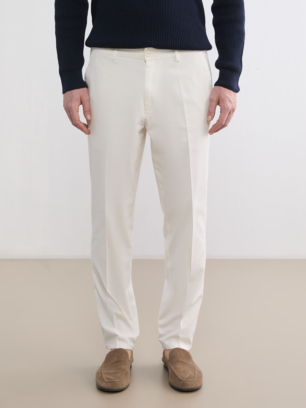 Ekru Standart Kalıp Gabardin Erkek Pantolon-2