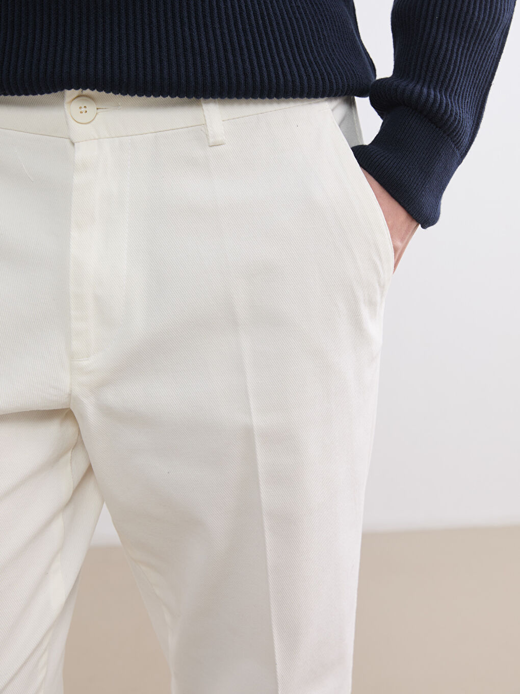 Ekru Standart Kalıp Gabardin Erkek Pantolon-4