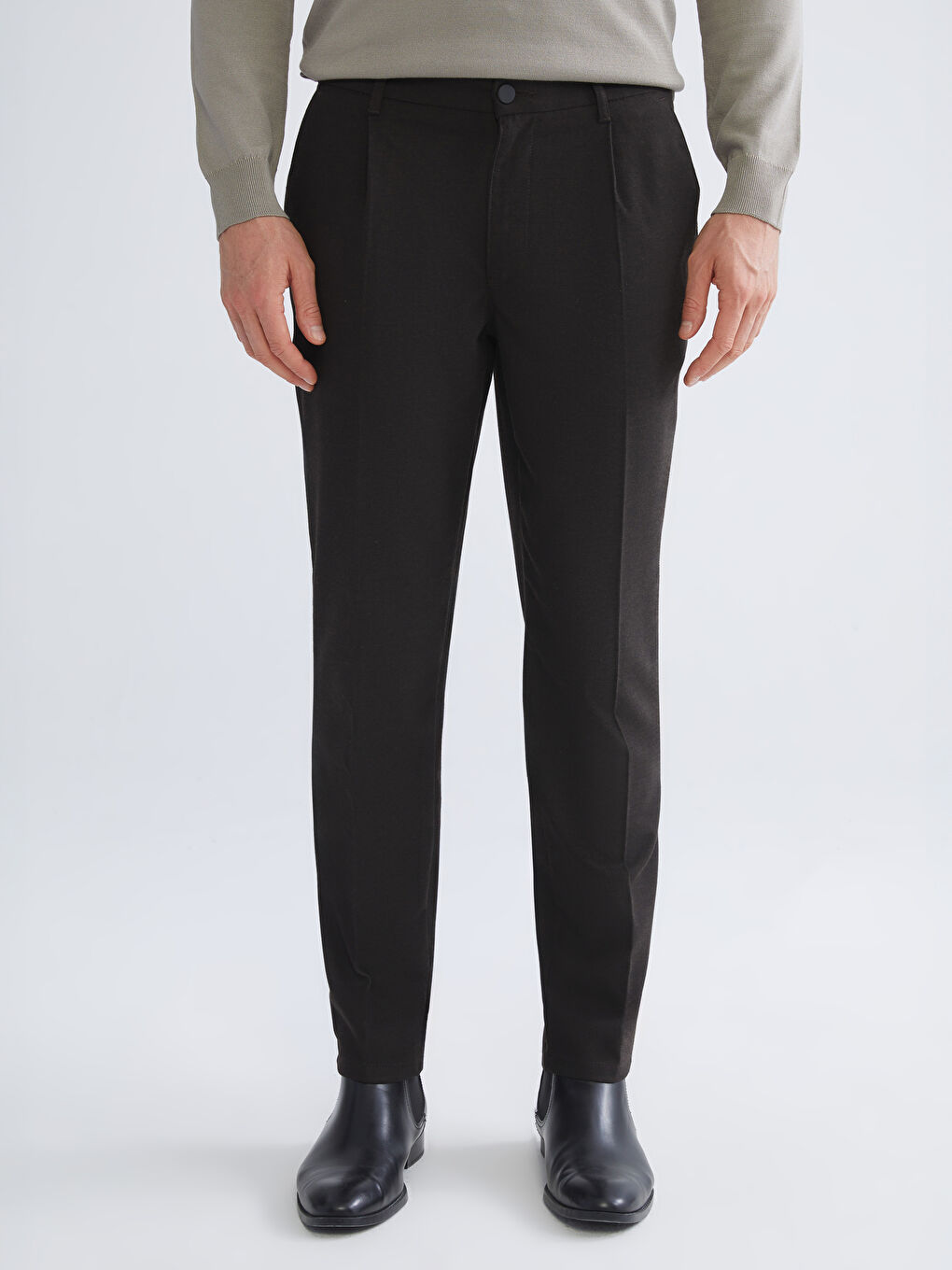 Kahverengi Standart Kalıp Erkek Pantolon-1