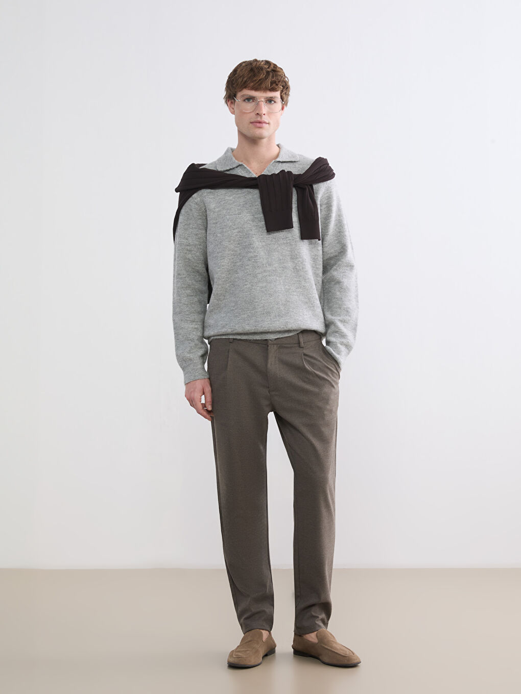 Bej Standart Kalıp Erkek Pantolon-1