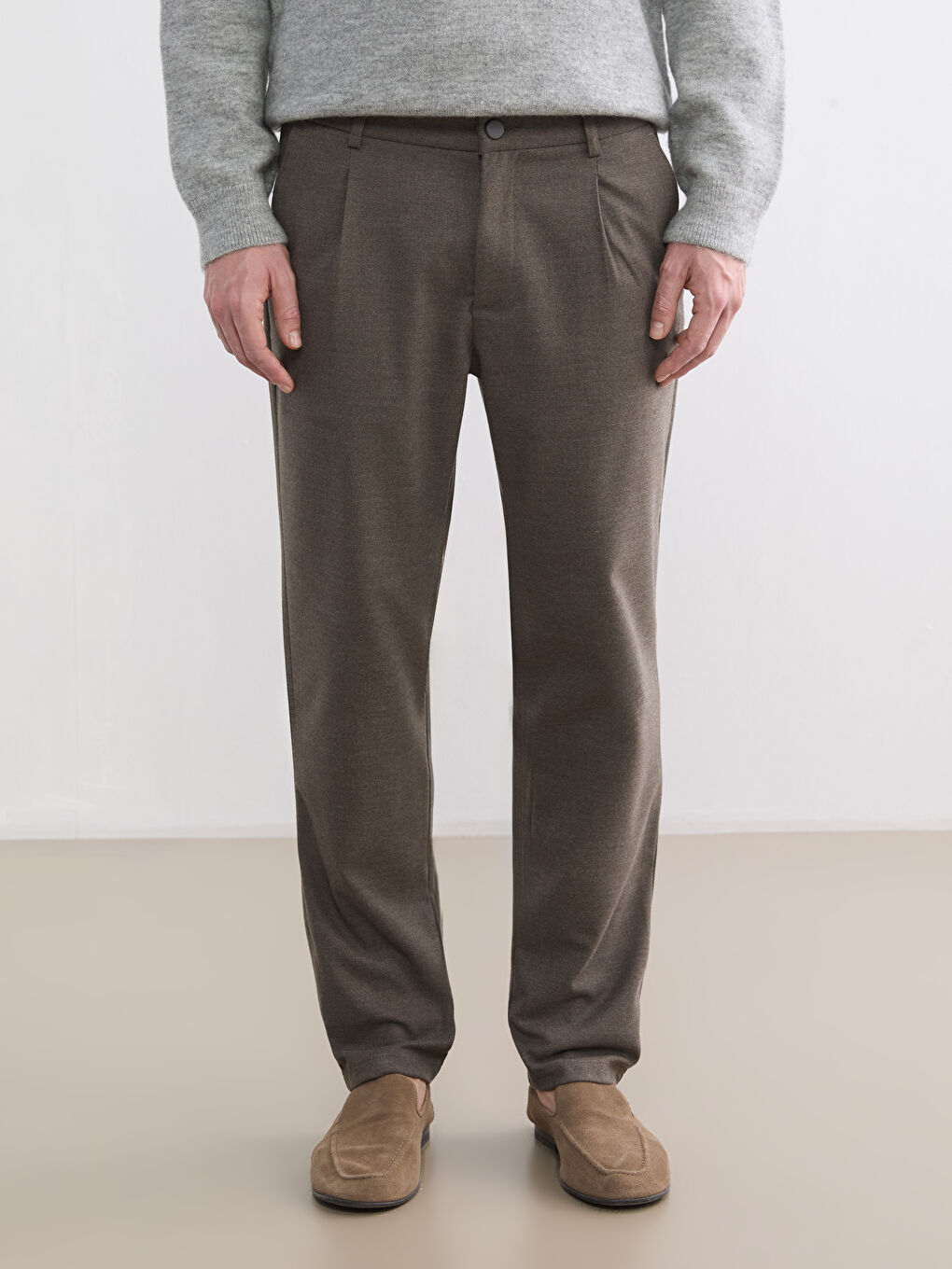 Bej Standart Kalıp Erkek Pantolon-2