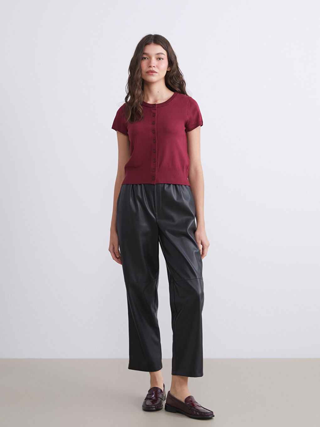 Bordo Bisiklet Yaka Kadın Triko Hırka-1