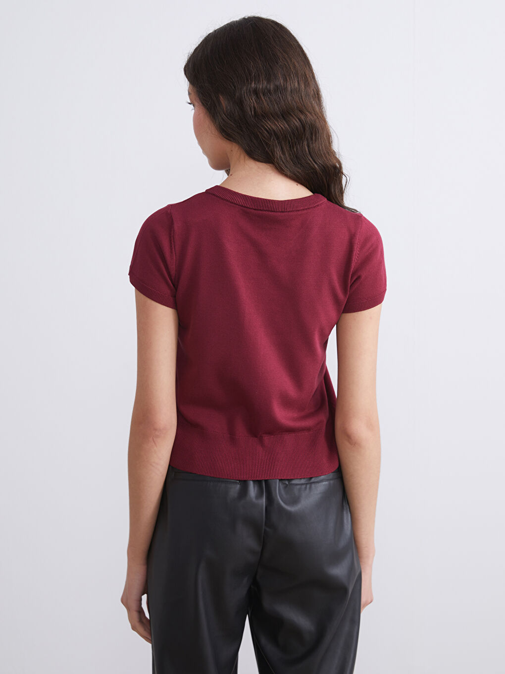 Bordo Bisiklet Yaka Kadın Triko Hırka-2