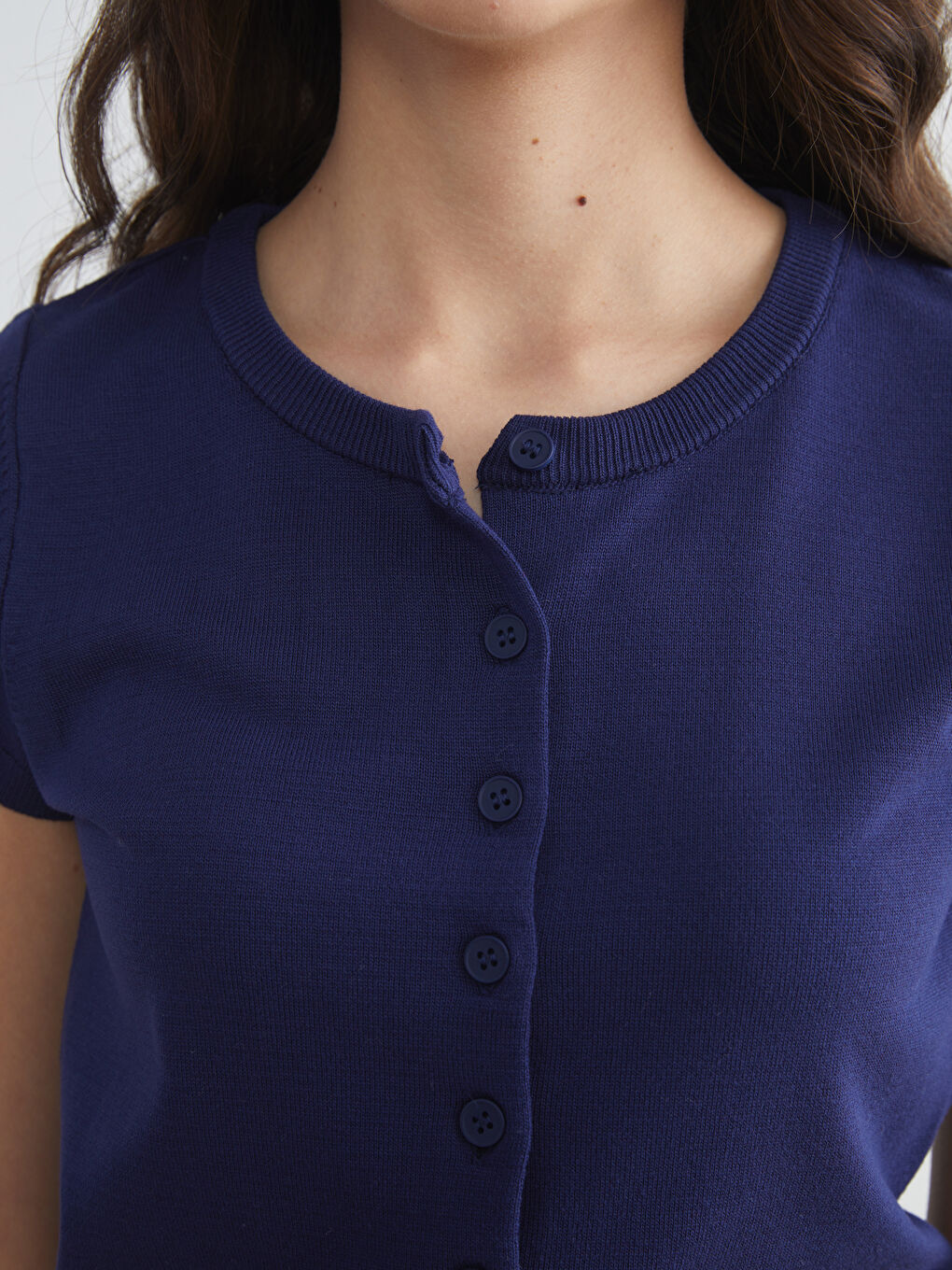 Lacivert Bisiklet Yaka Kadın Triko Hırka-2