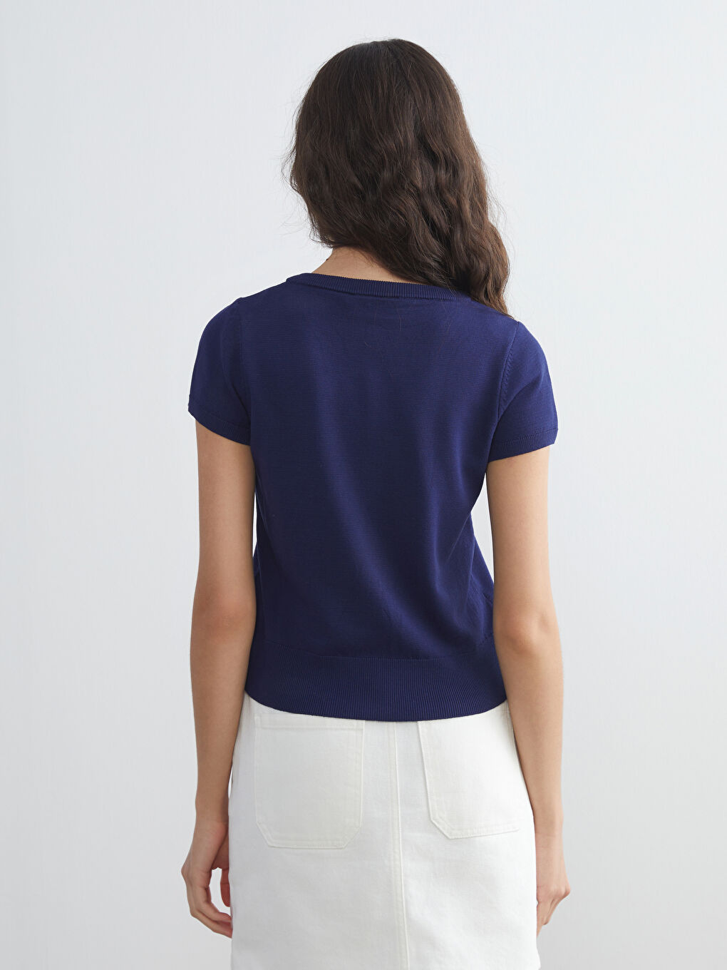Lacivert Bisiklet Yaka Kadın Triko Hırka-3