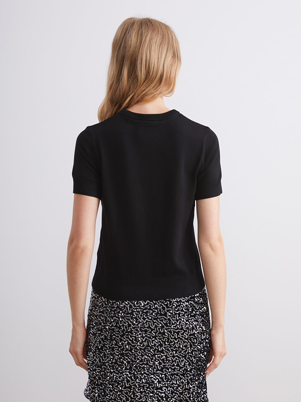 Siyah Bisiklet Yaka Kadın Triko Kazak-3
