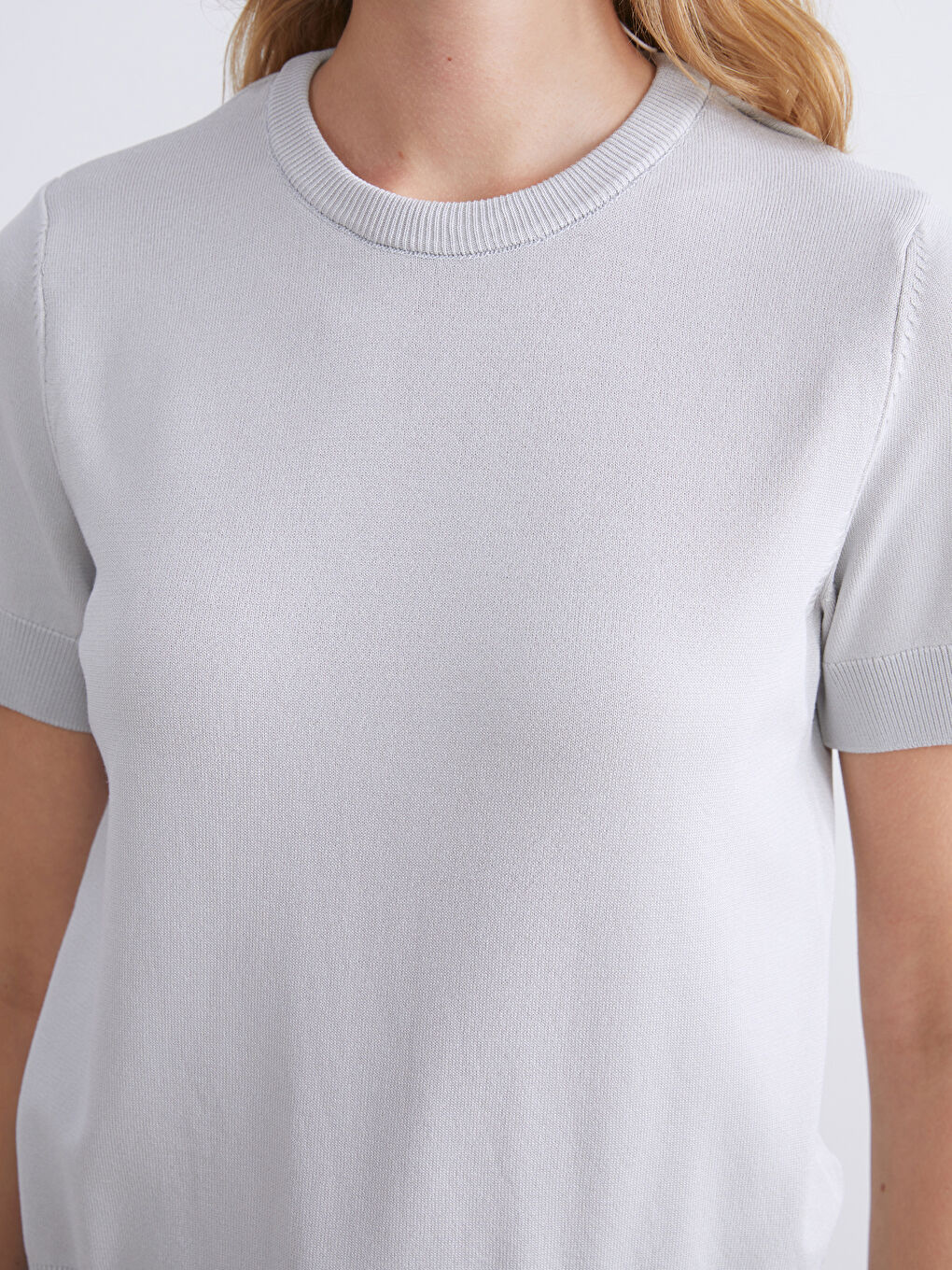 Gri Bisiklet Yaka Kadın Triko Kazak-2