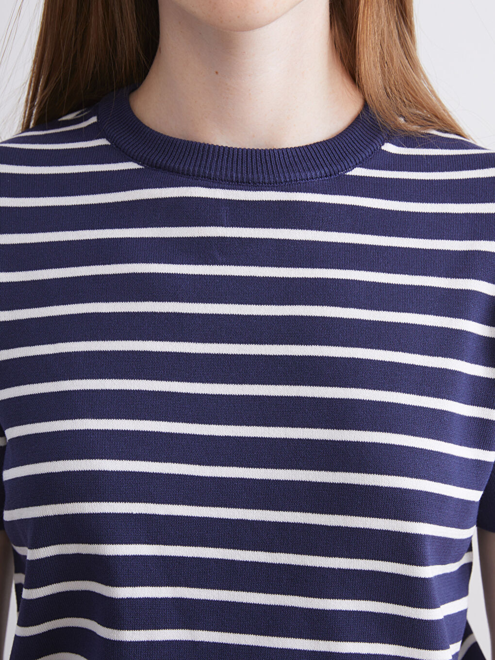Lacivert Bisiklet Yaka Çizgili Kadın Triko Kazak-2