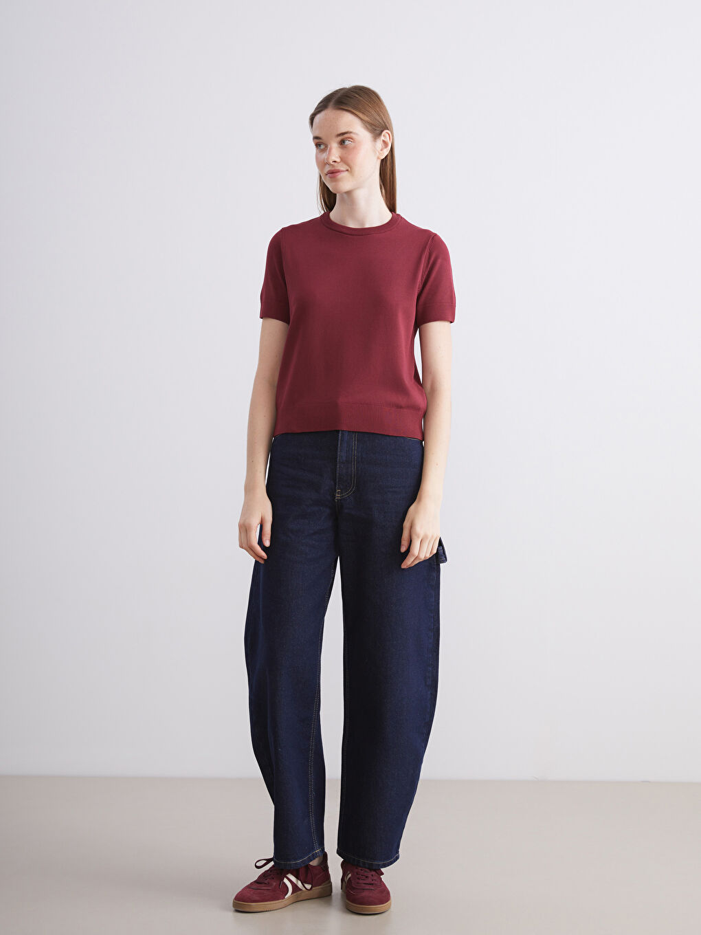 Bordo Bisiklet Yaka Kadın Triko Kazak-1