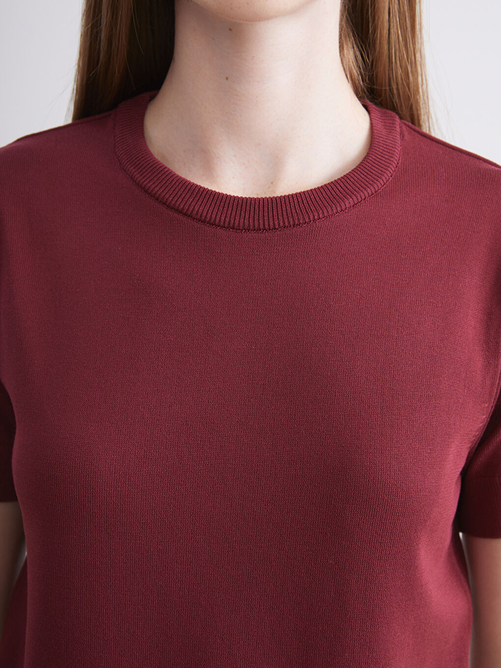 Bordo Bisiklet Yaka Kadın Triko Kazak-2