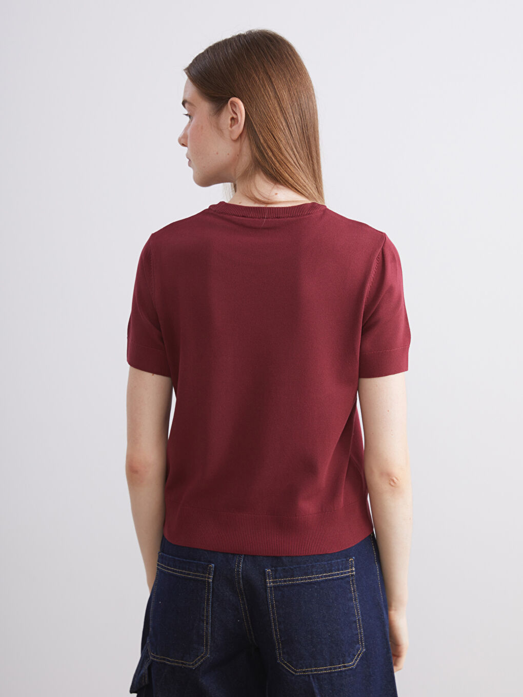 Bordo Bisiklet Yaka Kadın Triko Kazak-3