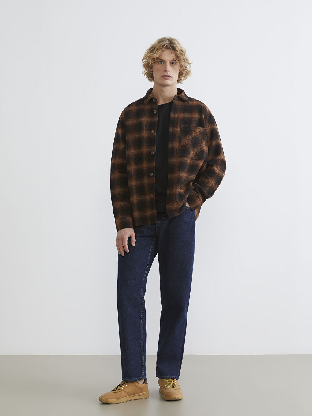 Kahverengi Regular Fit Ekose Erkek Oduncu Gömlek Ceket-1