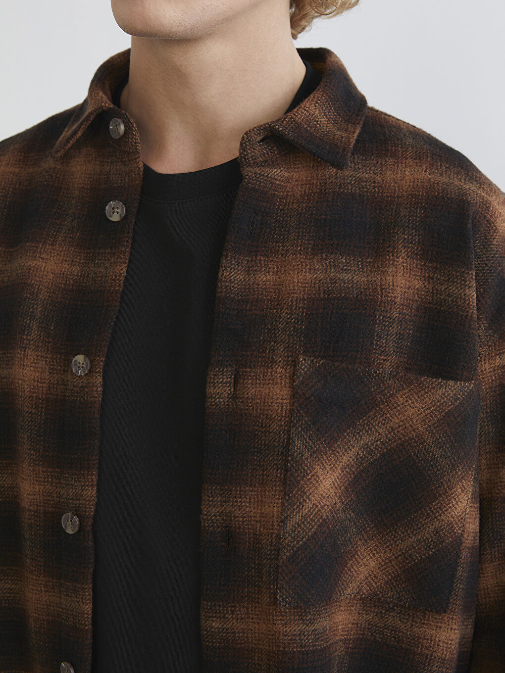 Kahverengi Regular Fit Ekose Erkek Oduncu Gömlek Ceket-2