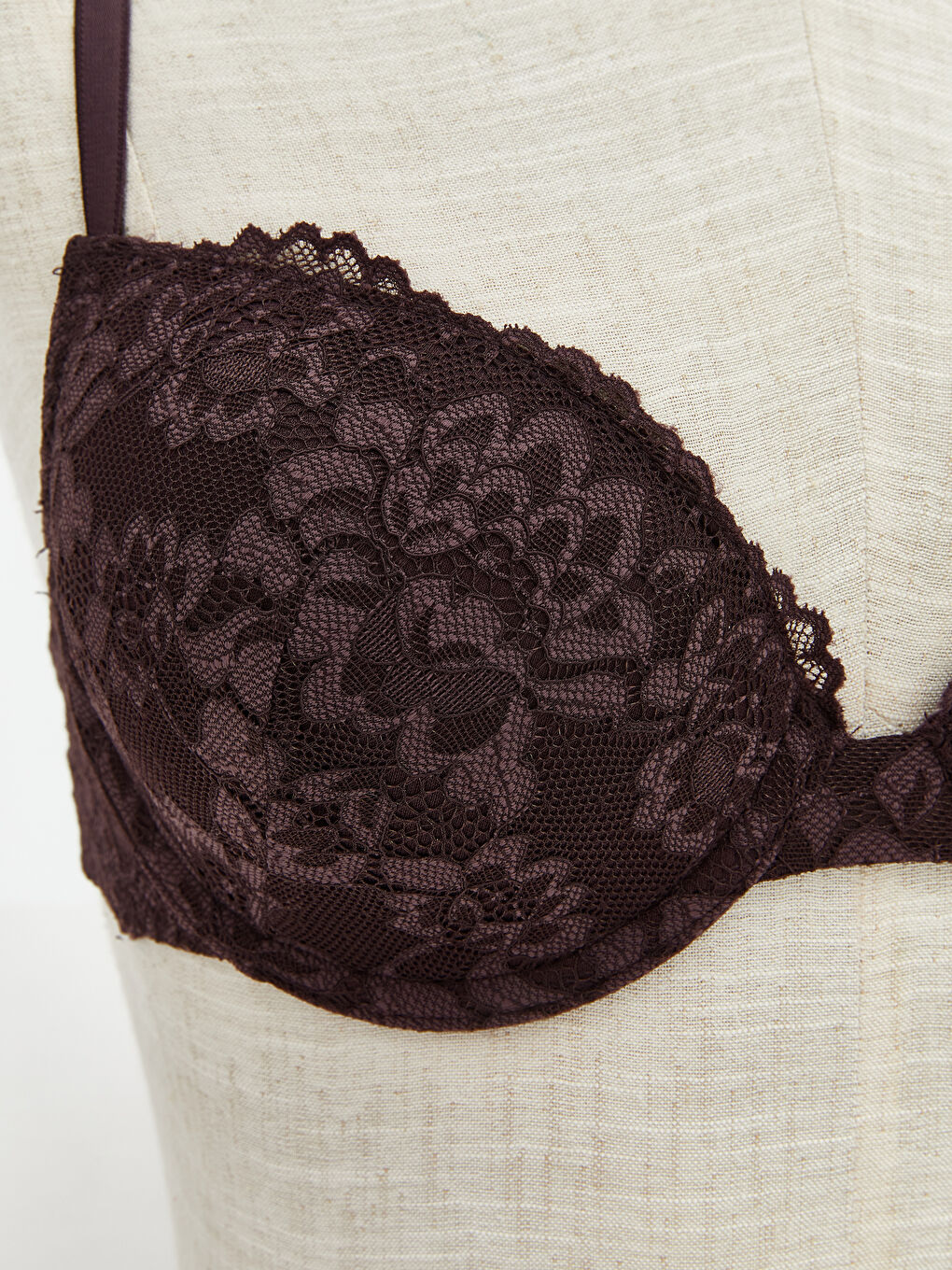 Mürdüm Balenli Dolgusuz Dantelli Tişört Sütyen-2