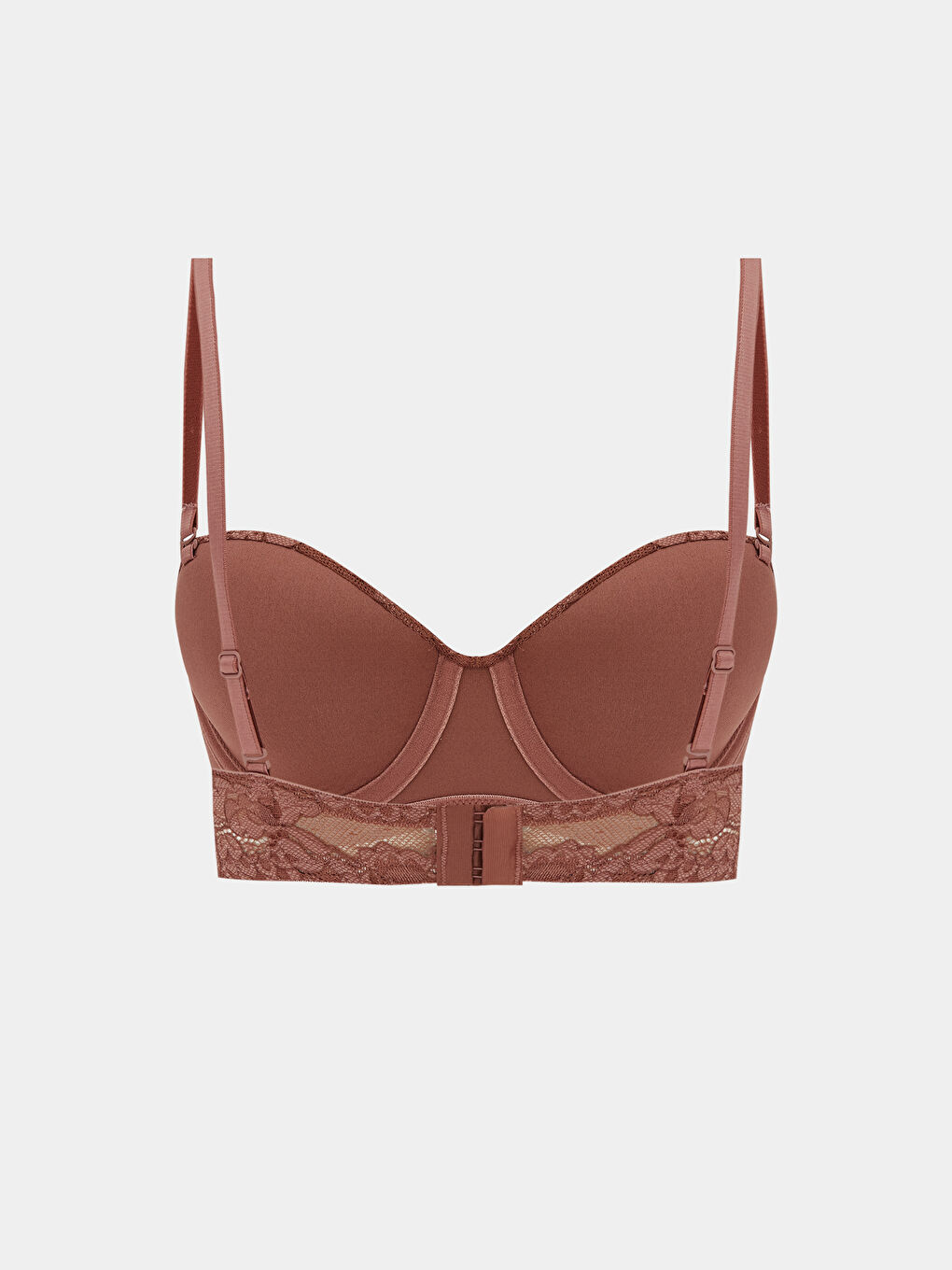 Kahverengi Balenli Dolgusuz Desenli Straplez Sütyen-1