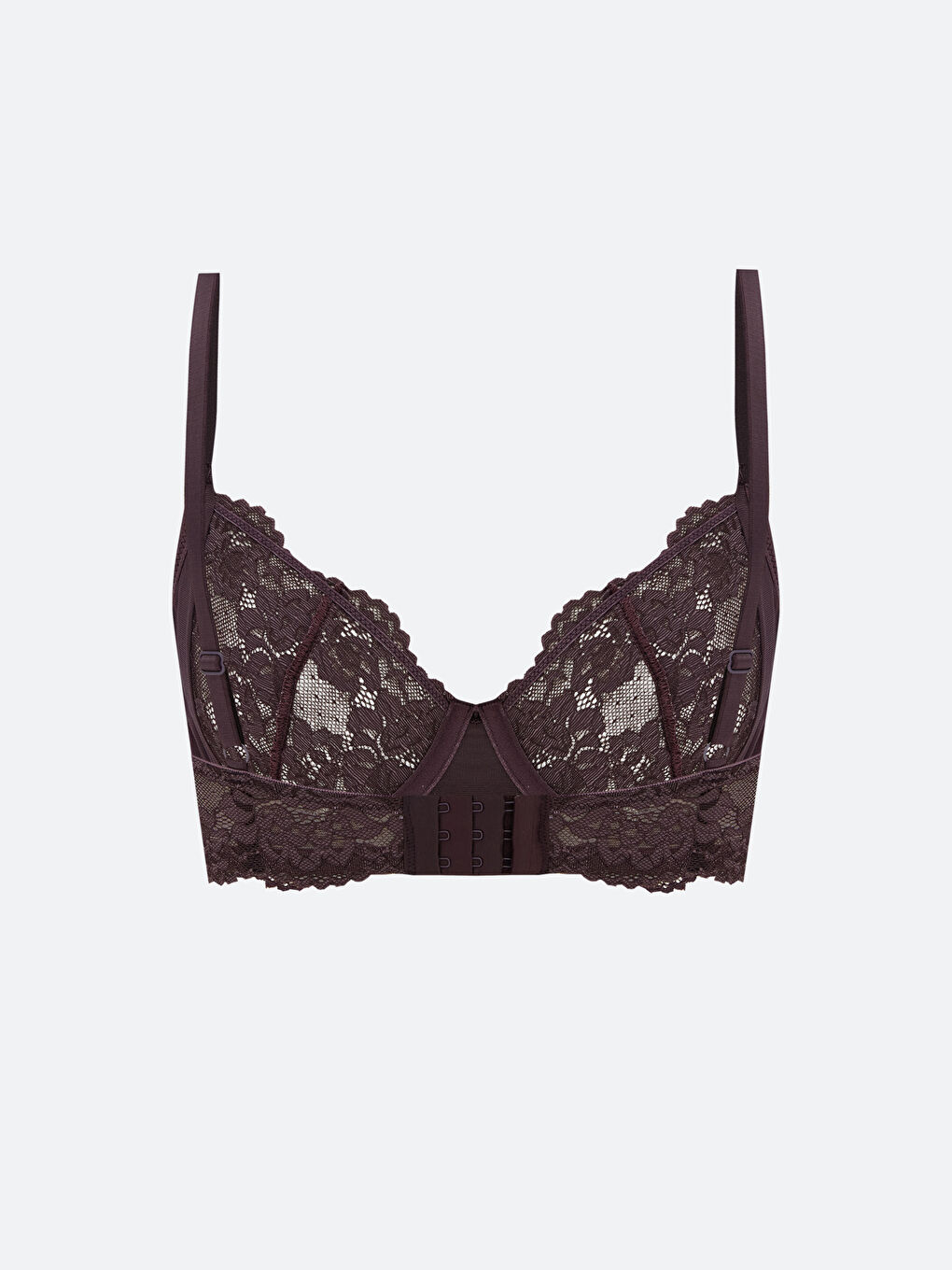 Mürdüm Balenli Dolgusuz Dantelli Tişört Sütyen-1