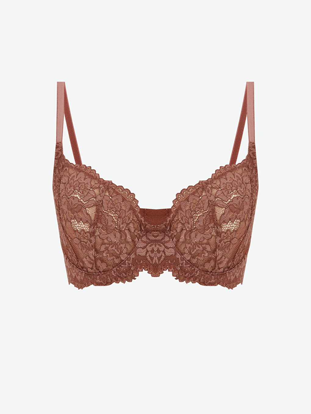 Kahverengi Balenli Dolgusuz Dantelli Tişört Sütyen